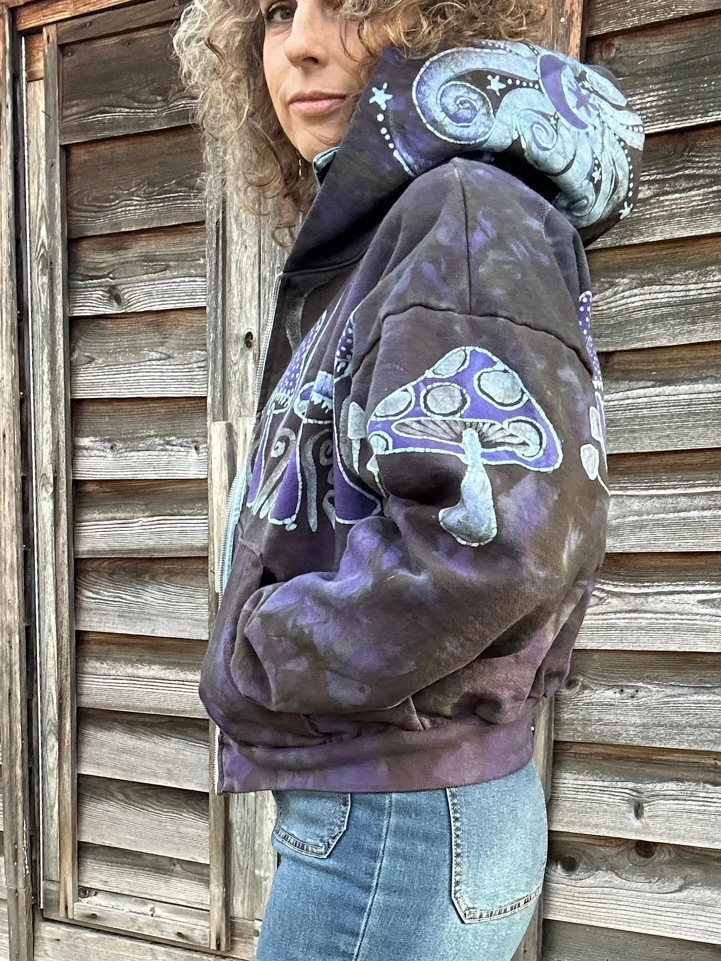 Mushroom Hunter Batik Hoodie - Purple Woodland