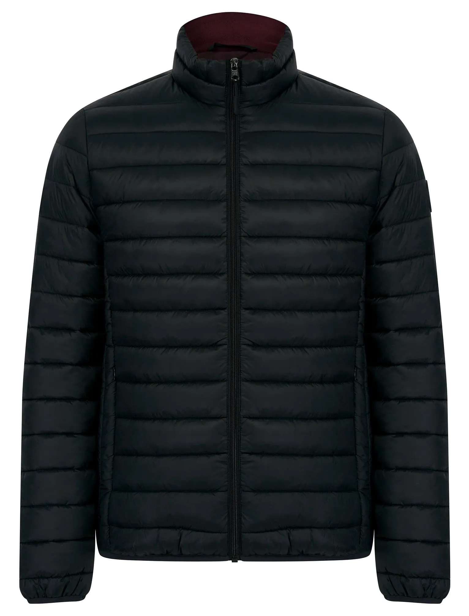 Nayati Funnel Neck Quilted Puffer Jacket in Jet Black / Burgundy - Tokyo Laundry