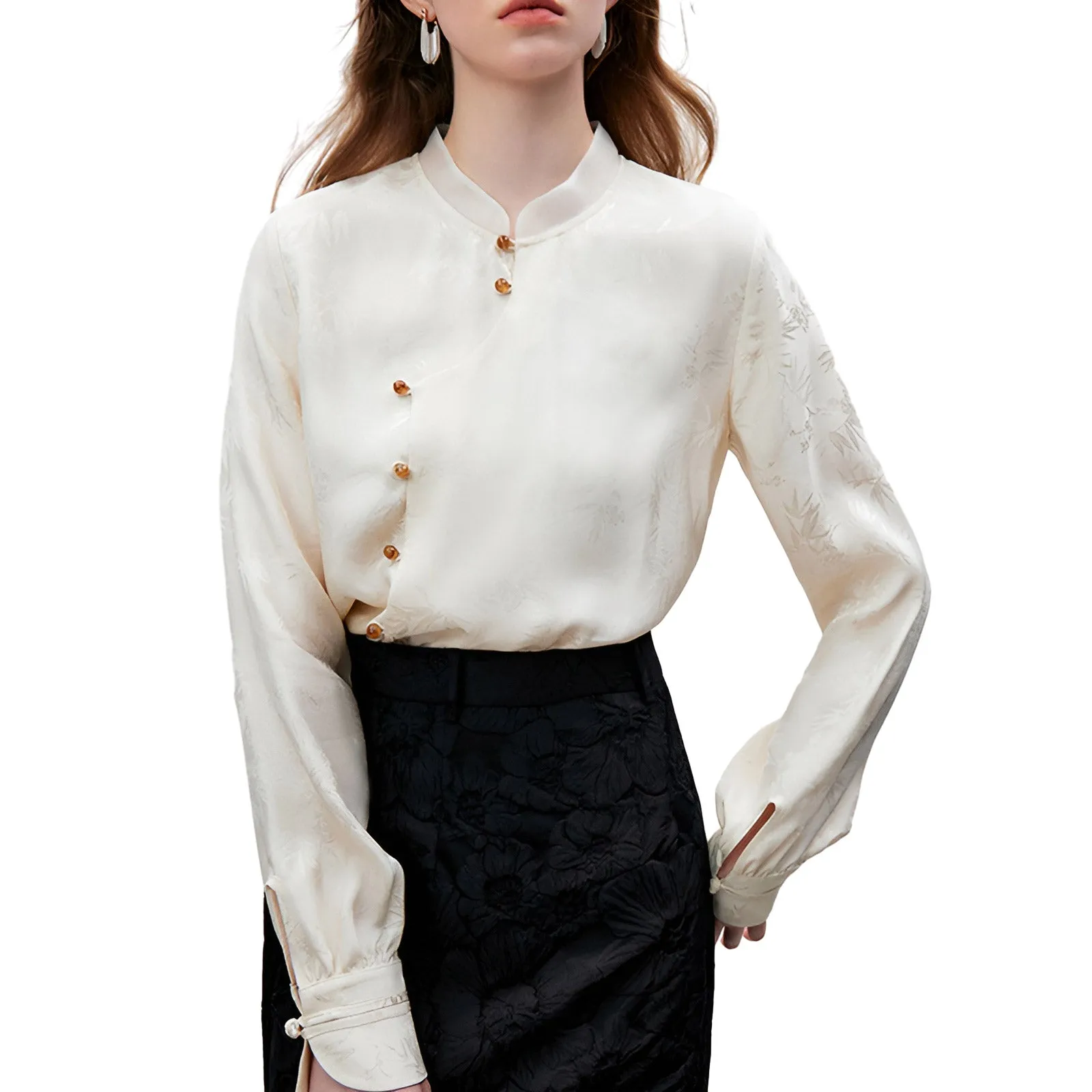 New Chinese-Style Long Sleeve Mandarin Collar Shirt