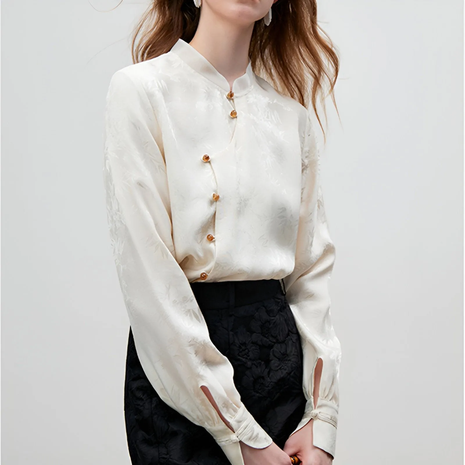 New Chinese-Style Long Sleeve Mandarin Collar Shirt