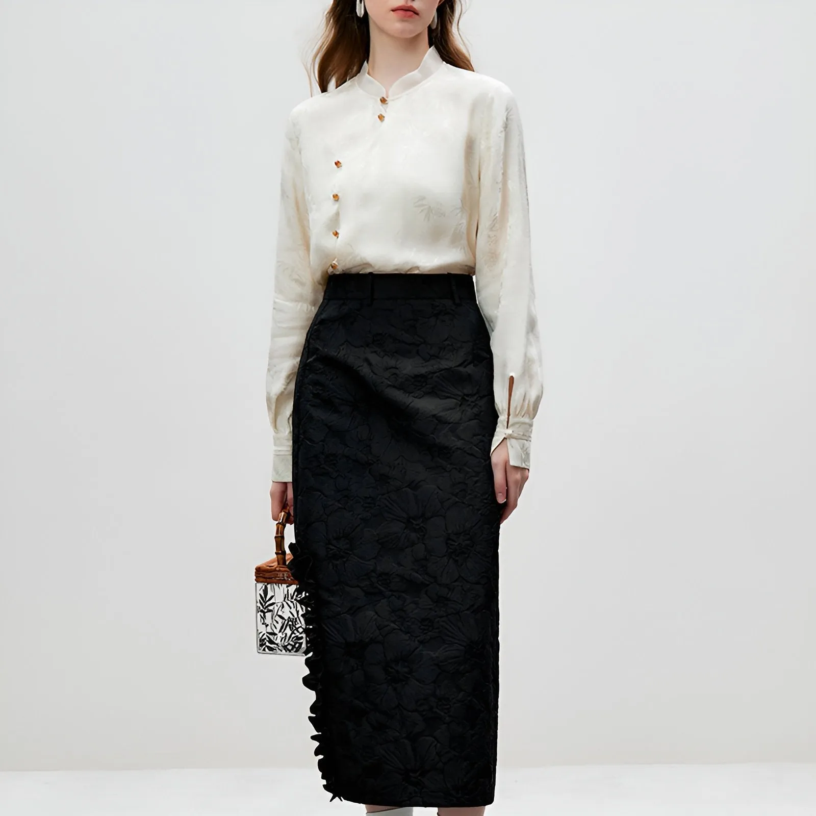 New Chinese-Style Long Sleeve Mandarin Collar Shirt
