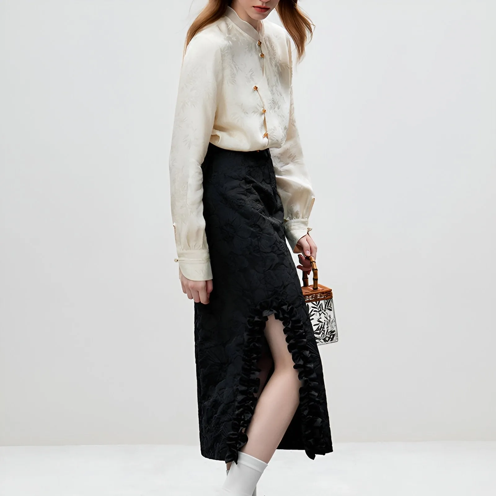New Chinese-Style Long Sleeve Mandarin Collar Shirt