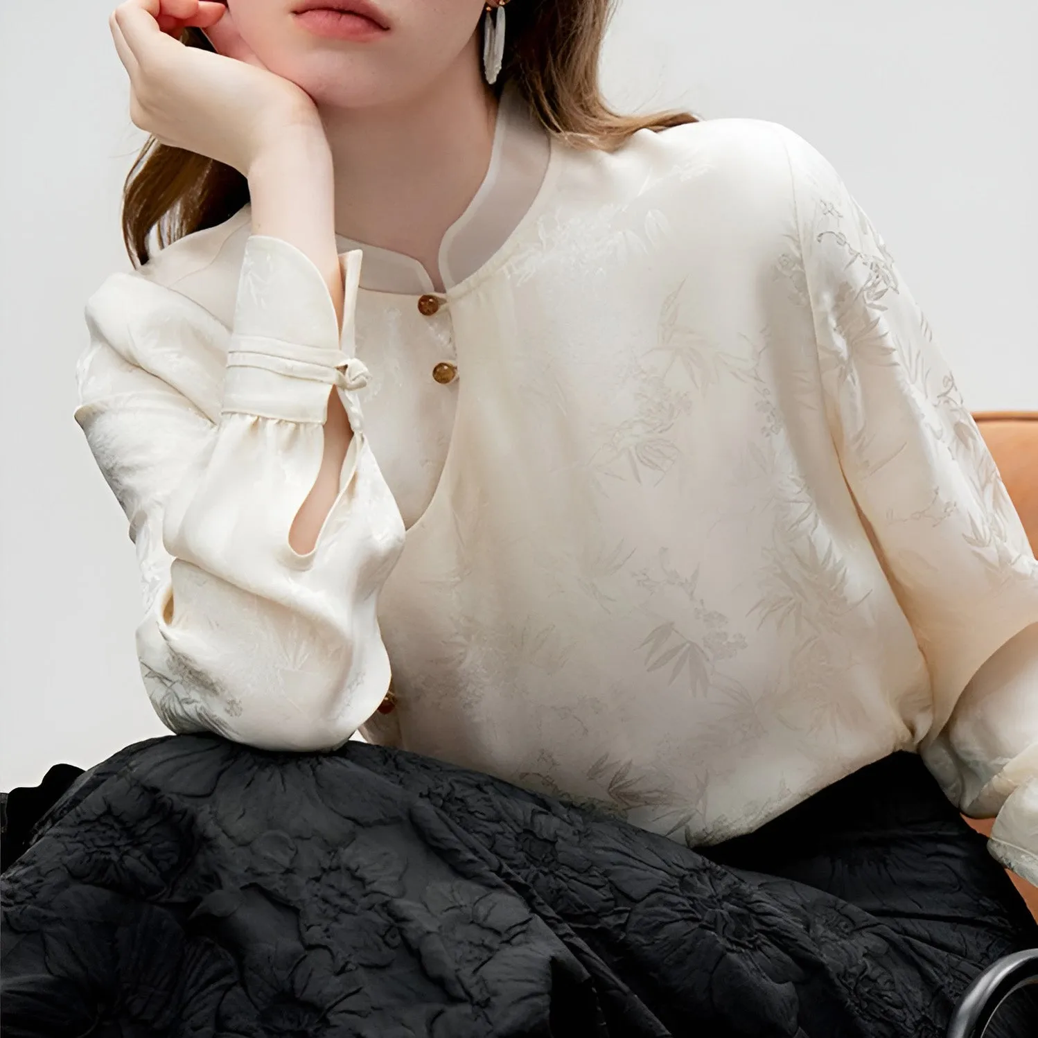 New Chinese-Style Long Sleeve Mandarin Collar Shirt