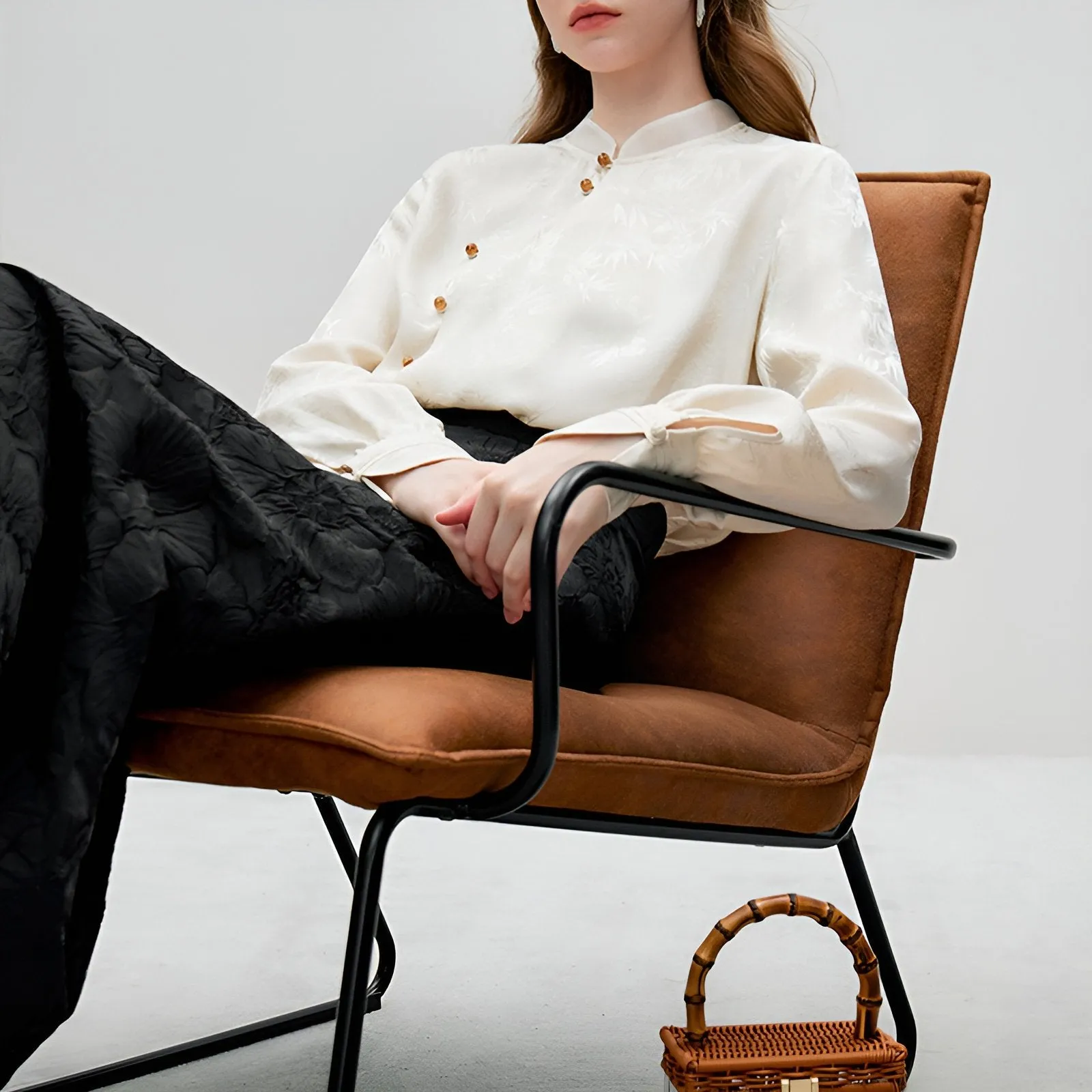 New Chinese-Style Long Sleeve Mandarin Collar Shirt
