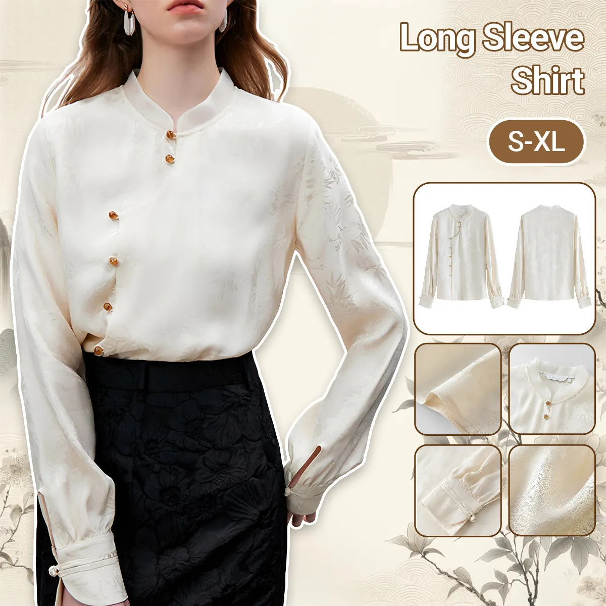 New Chinese-Style Long Sleeve Mandarin Collar Shirt