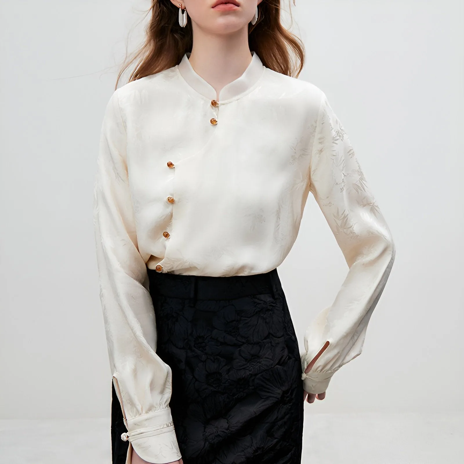 New Chinese-Style Long Sleeve Mandarin Collar Shirt