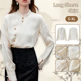 New Chinese-Style Long Sleeve Mandarin Collar Shirt