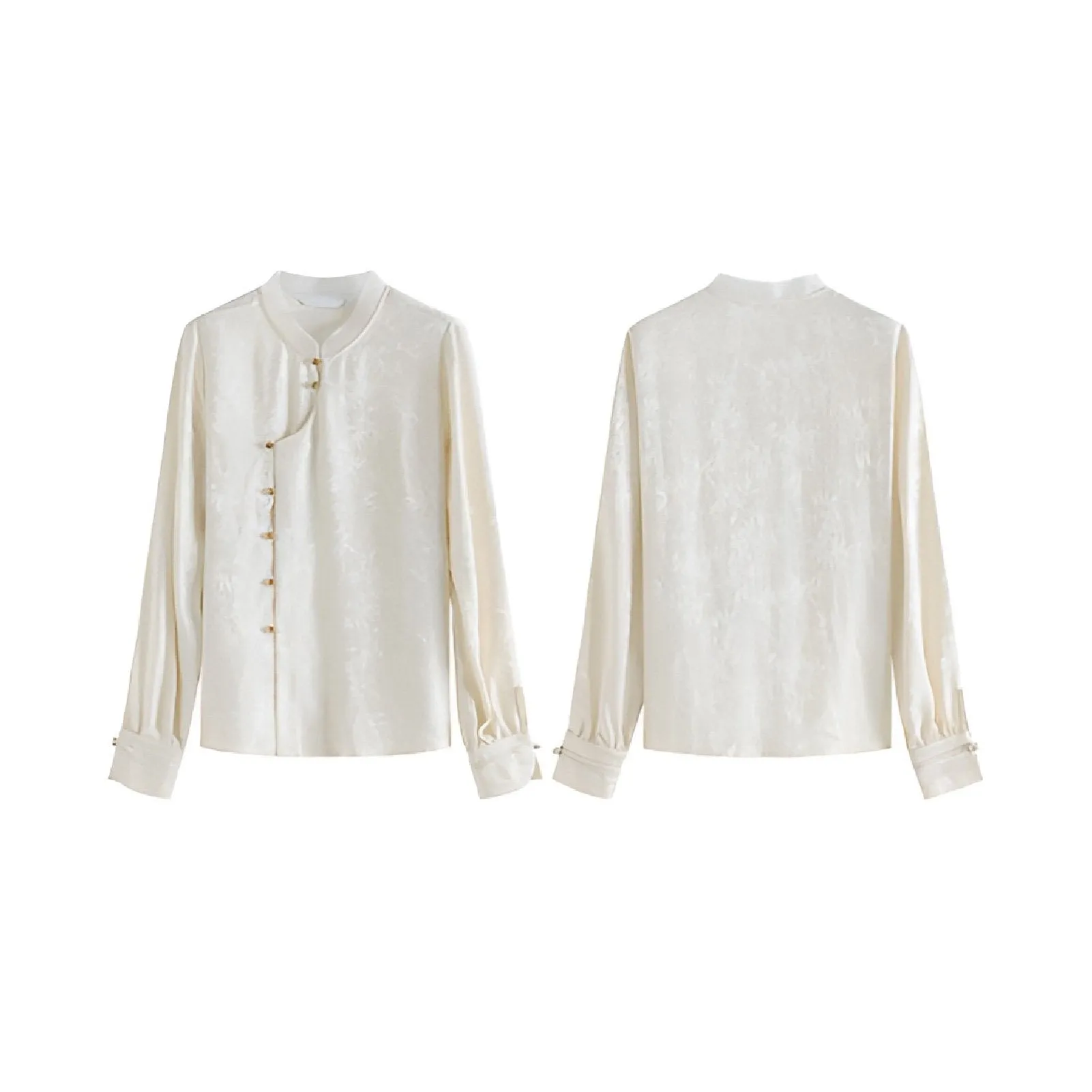 New Chinese-Style Long Sleeve Mandarin Collar Shirt