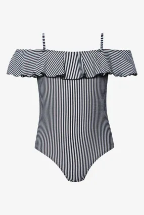 One Piece Frill With Stripe Black