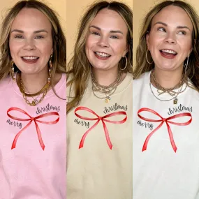 Online Exclusive | Merry Christmas Red Bow Graphic Sweatshirt in Multiple Color Options