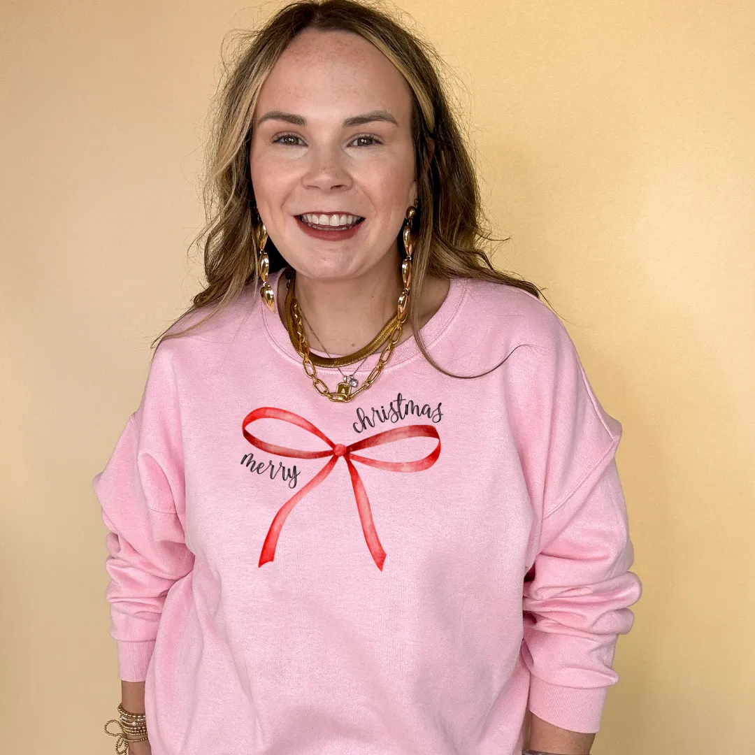 Online Exclusive | Merry Christmas Red Bow Graphic Sweatshirt in Multiple Color Options