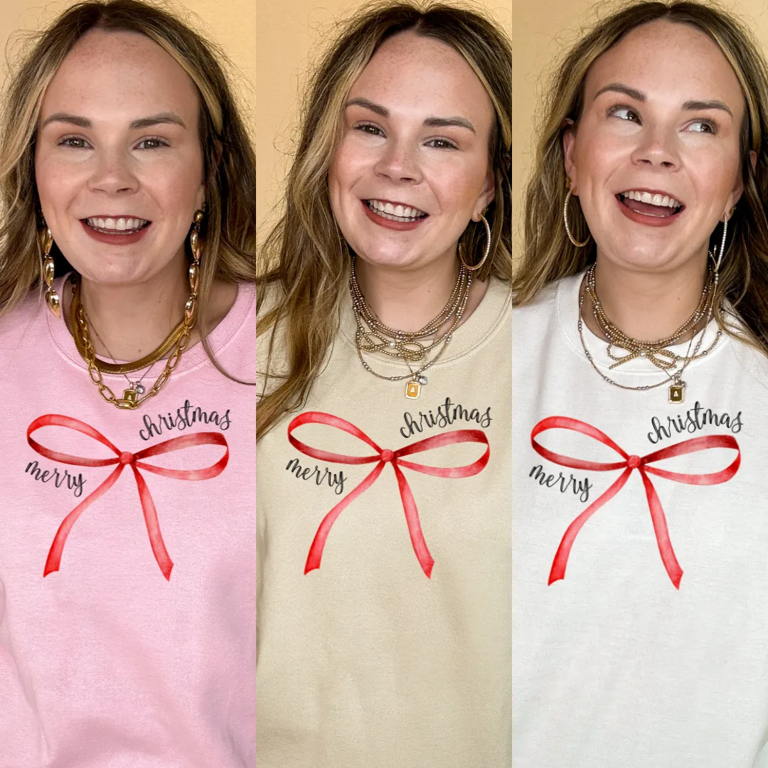 Online Exclusive | Merry Christmas Red Bow Graphic Sweatshirt in Multiple Color Options