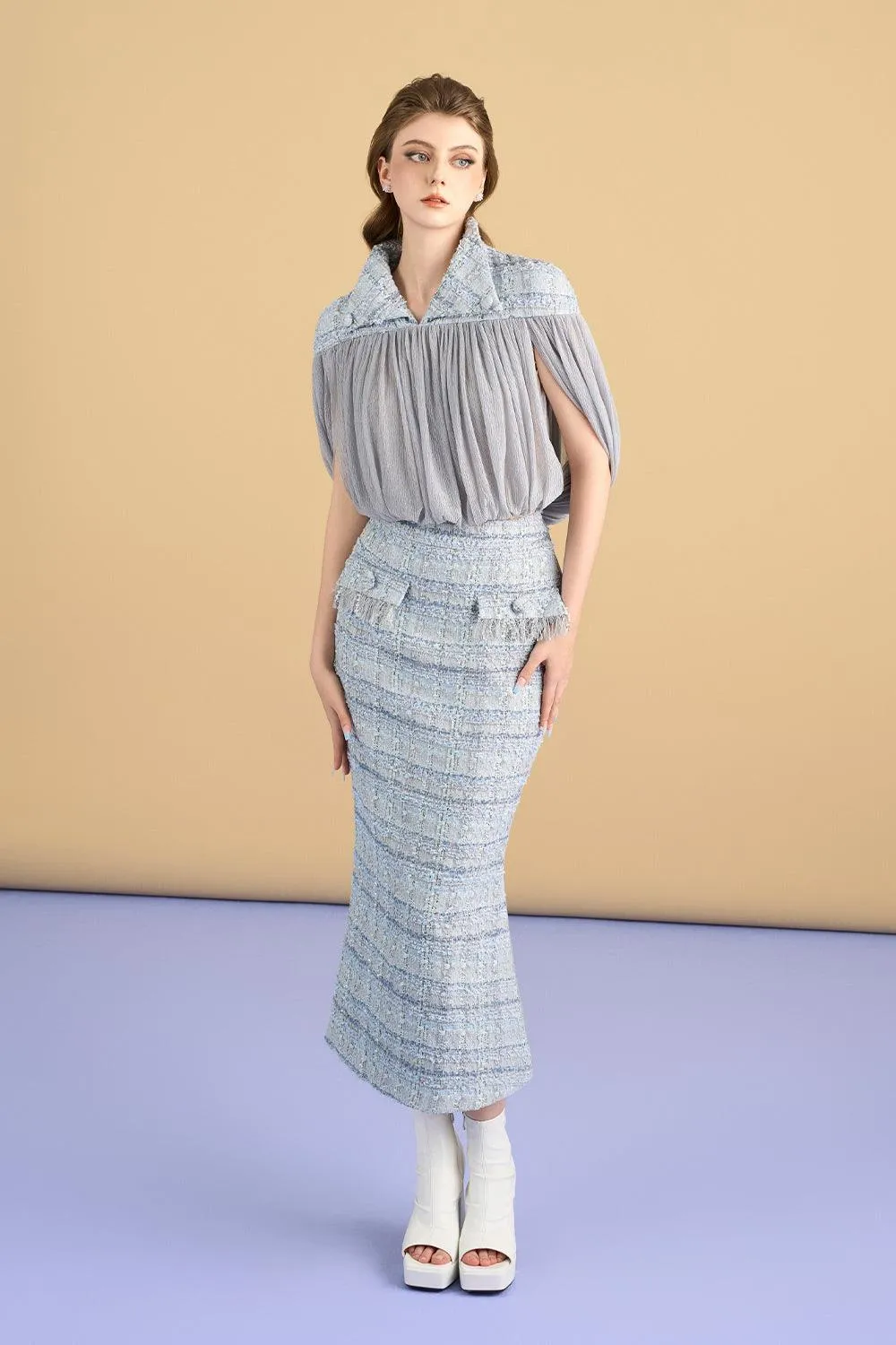 Ophelia Gathered Hanging Sleeved Mesh Foam Top