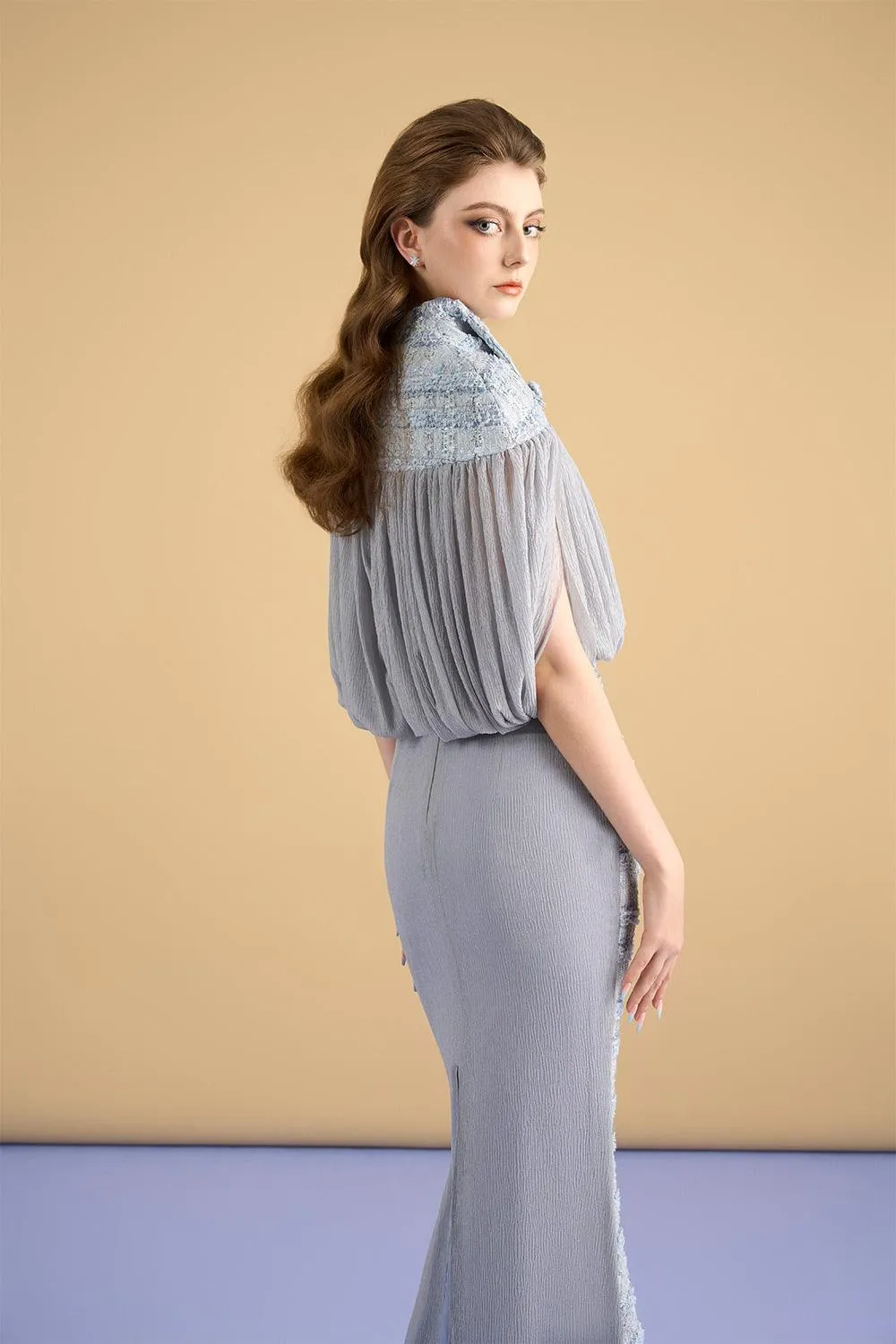 Ophelia Gathered Hanging Sleeved Mesh Foam Top
