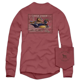 Over Under Long Sleeve Wood Duck Stamp T-Shirt in Brick