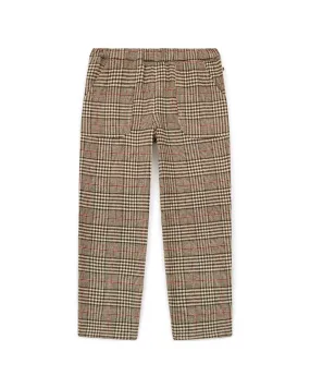 Pantalon Batcha Marron En Coton Tweed Imprimé Carreau