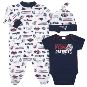 Patriots Baby Boys 3-Piece Bodysuit, Sleep 'N Play, and Cap Set