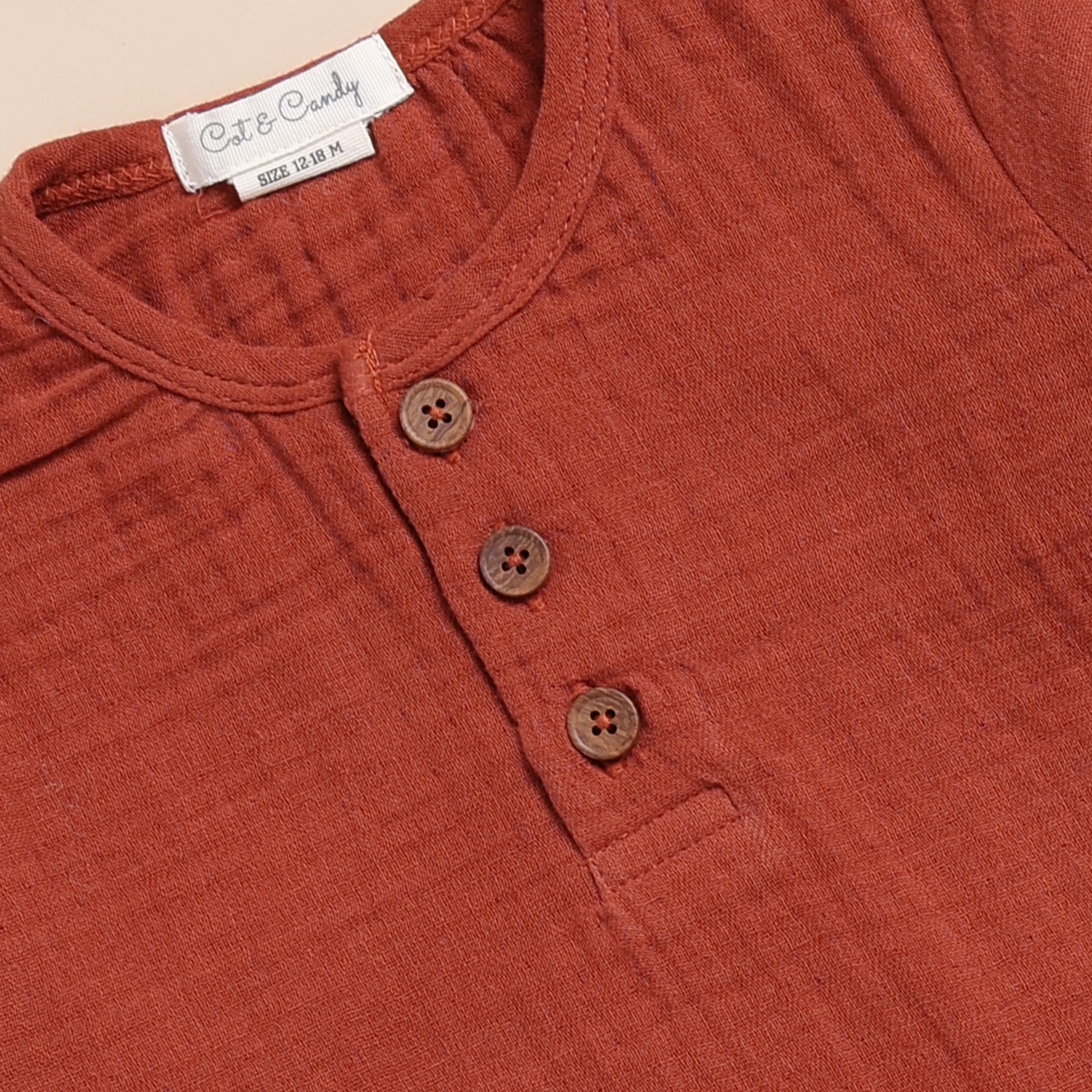 Picante Organic Muslin Long Sleeve Henley Tshirt With Lounge Pant Set