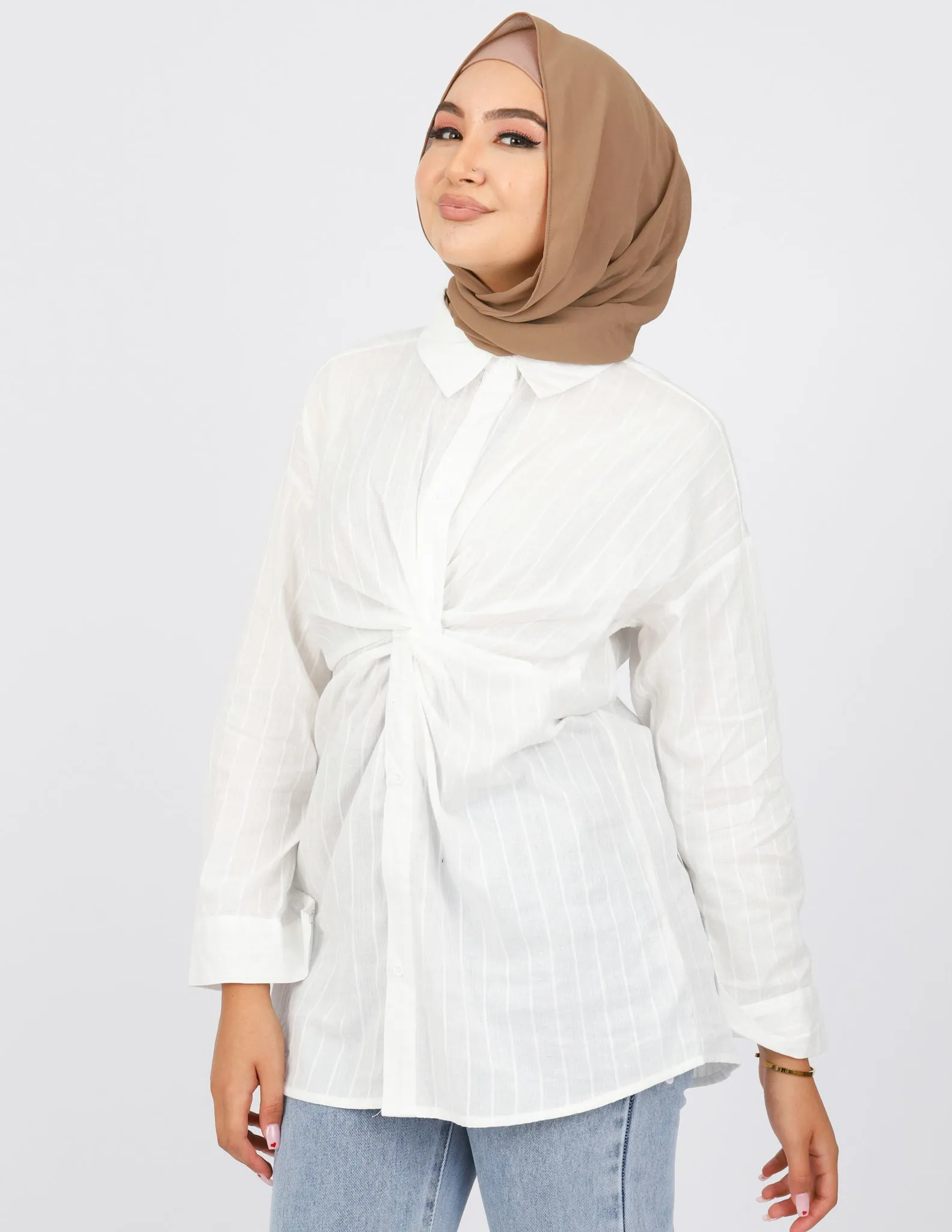 Pin Stripe Detailed Knot Shirt