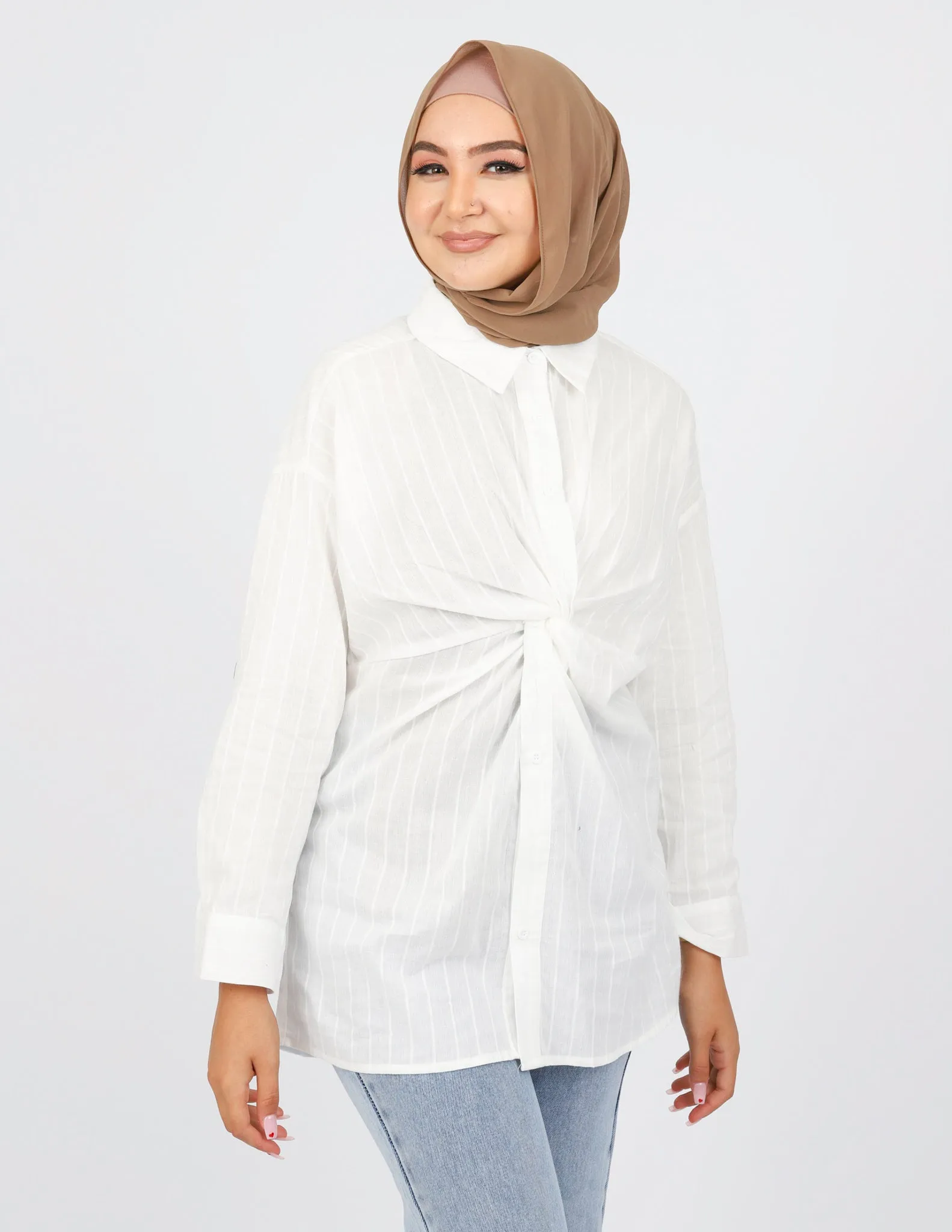 Pin Stripe Detailed Knot Shirt