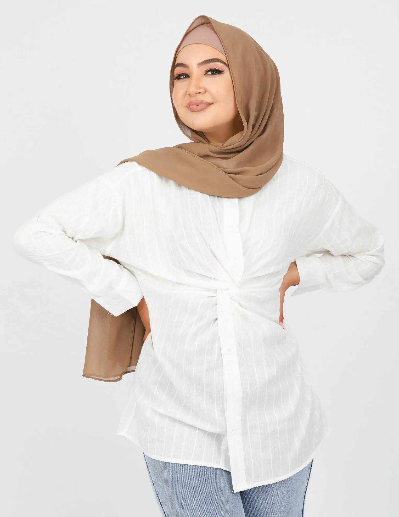 Pin Stripe Detailed Knot Shirt