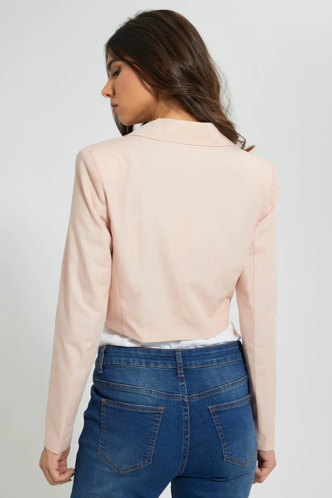 Pink Long Sleeve Cropped Jacket