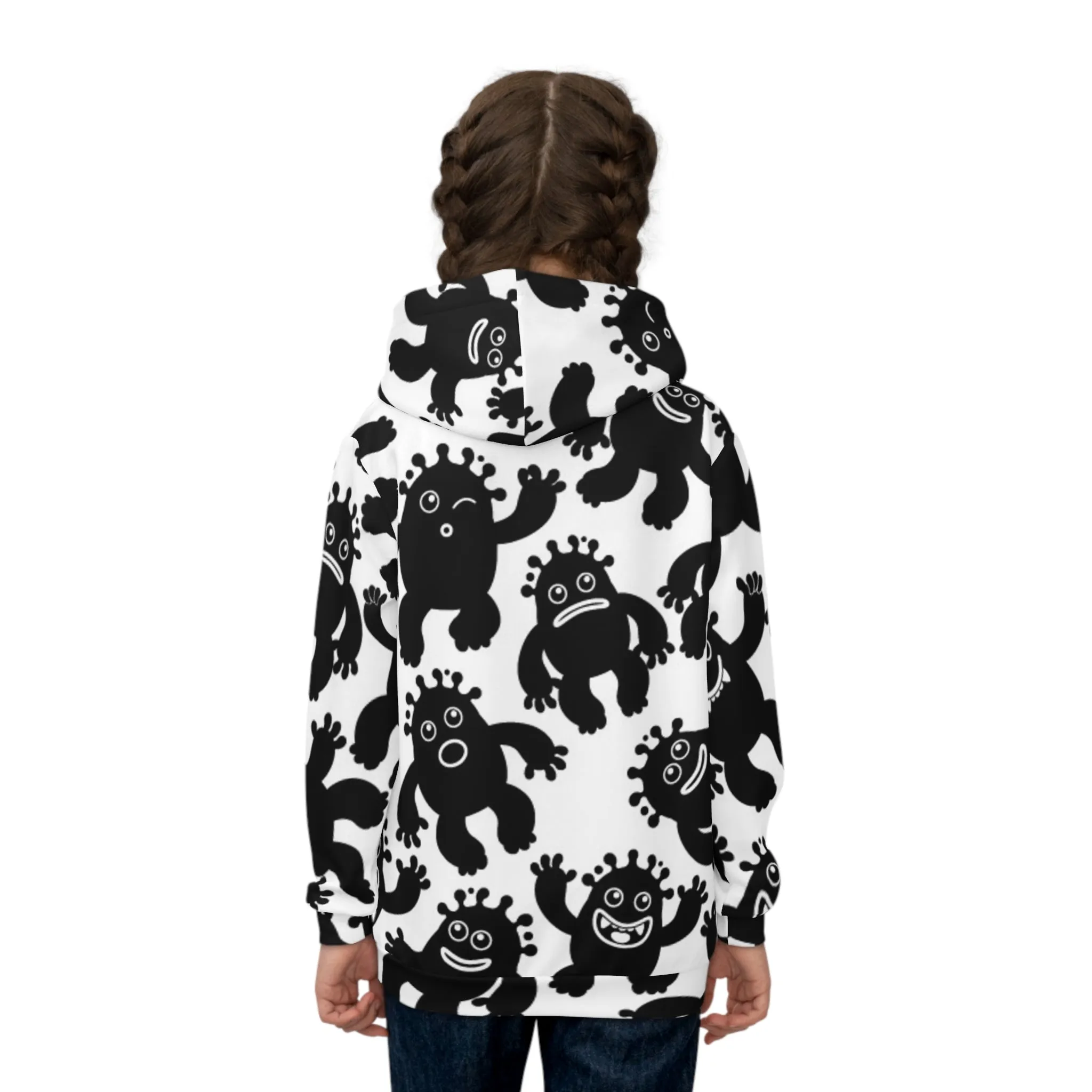 Playful Monster Children's Hoodie - Fun and Unique Black & White Design for Kids