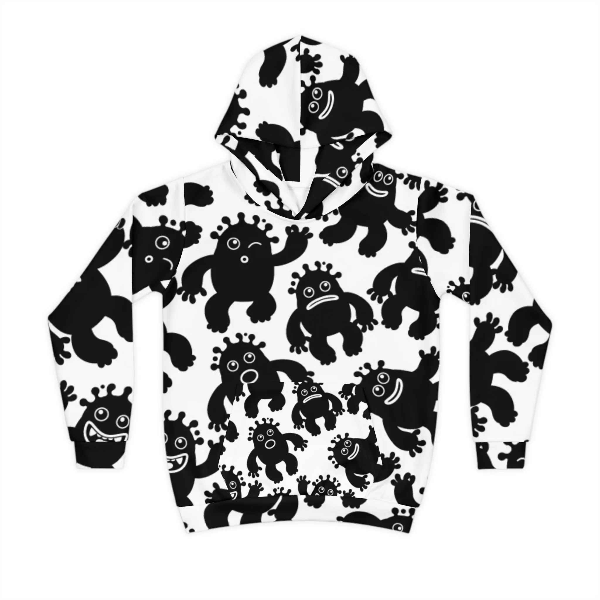 Playful Monster Children's Hoodie - Fun and Unique Black & White Design for Kids
