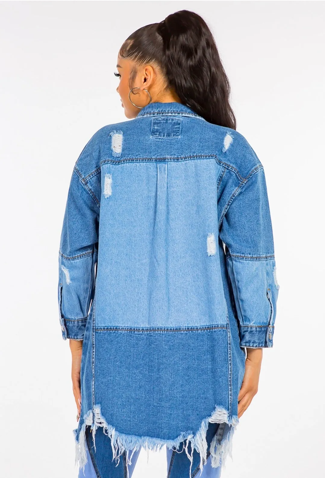 Plus Size Denim Shacket Distressed