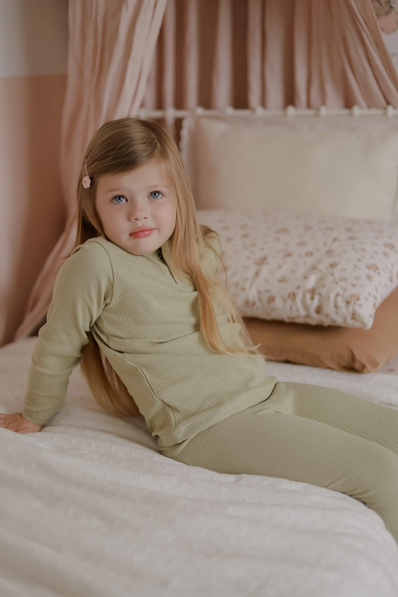 Ponchik Babies   Kids - Cotton Leggings - Pistachio Rib