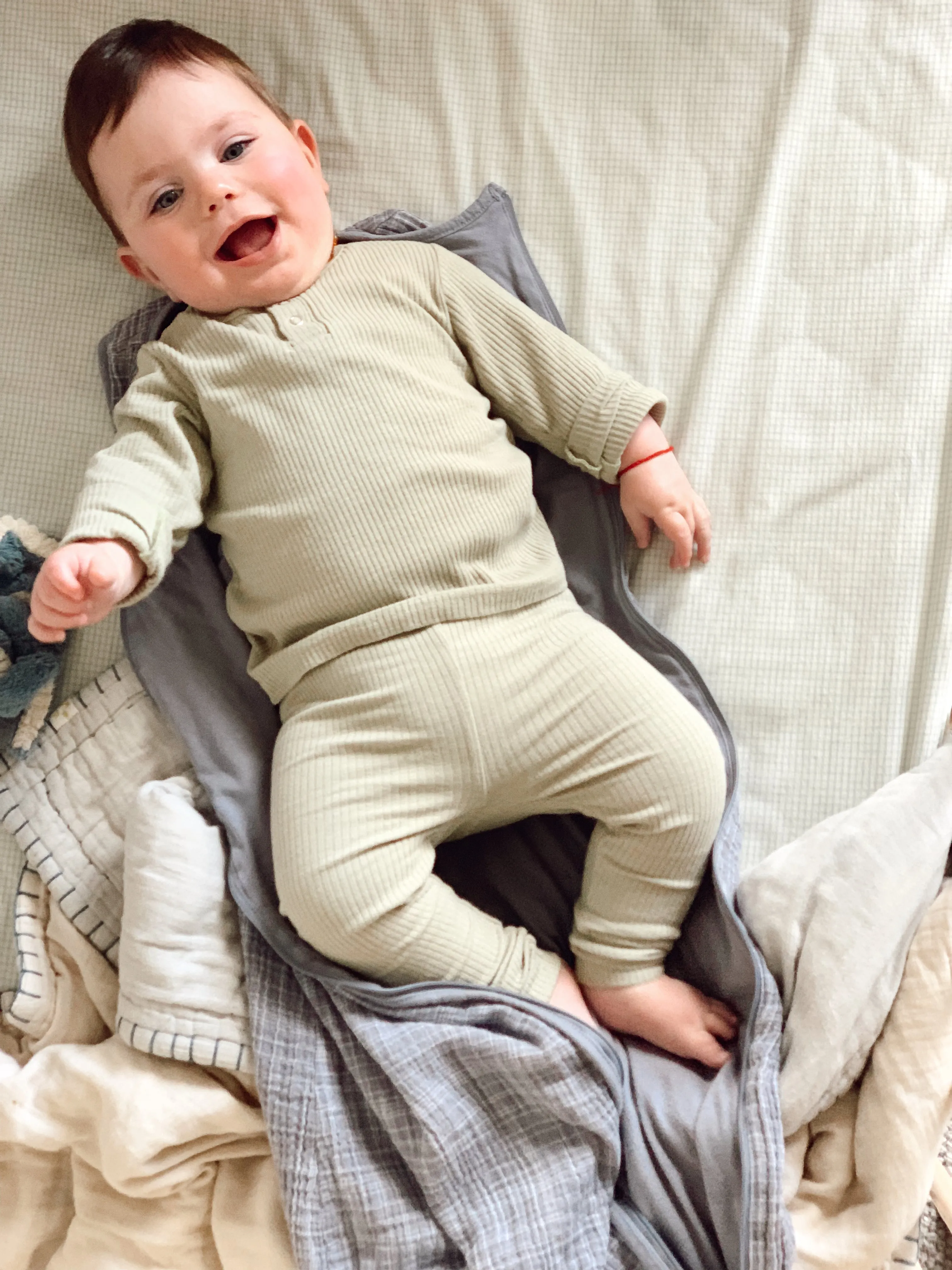 Ponchik Babies   Kids - Cotton Leggings - Pistachio Rib