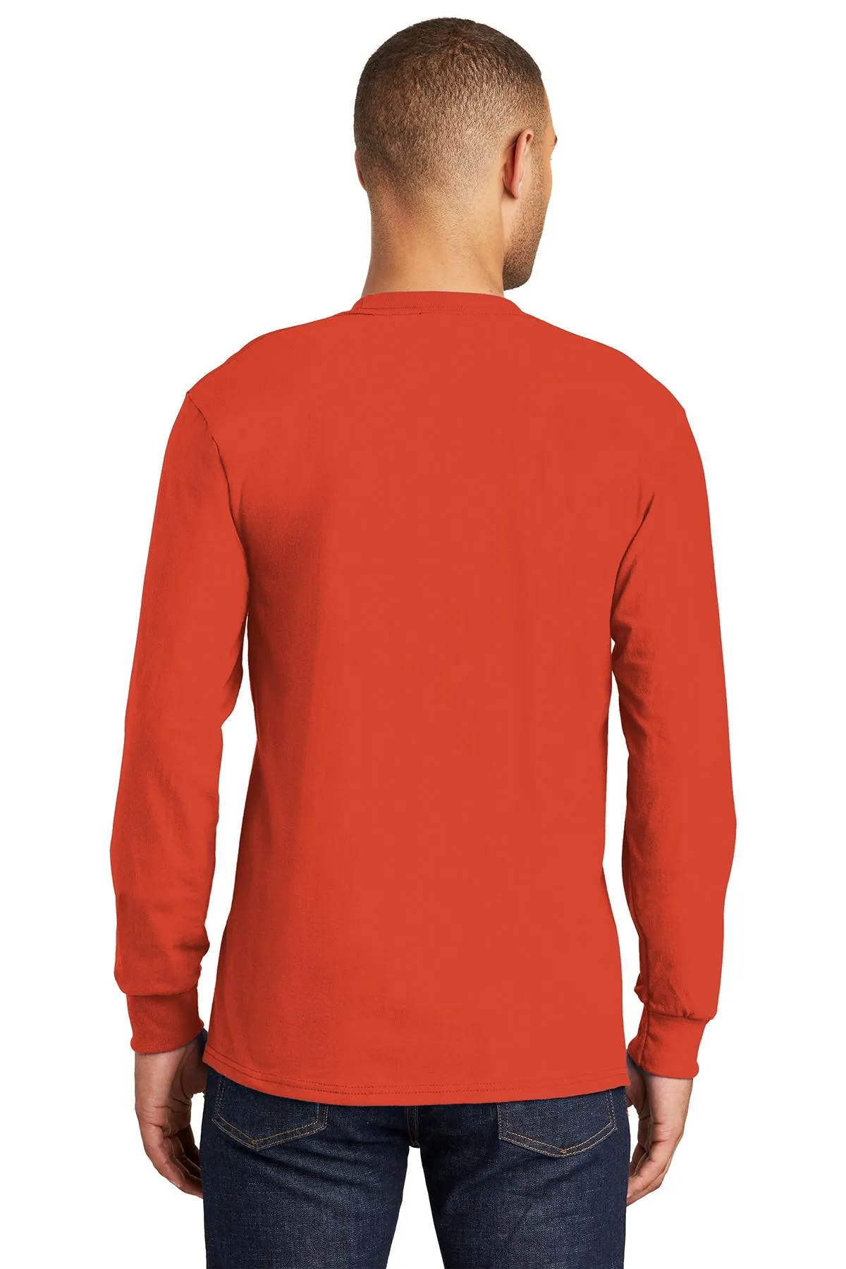 Port & Company Tall Long Sleeve Branded Essential Pocket Tee's, Orange