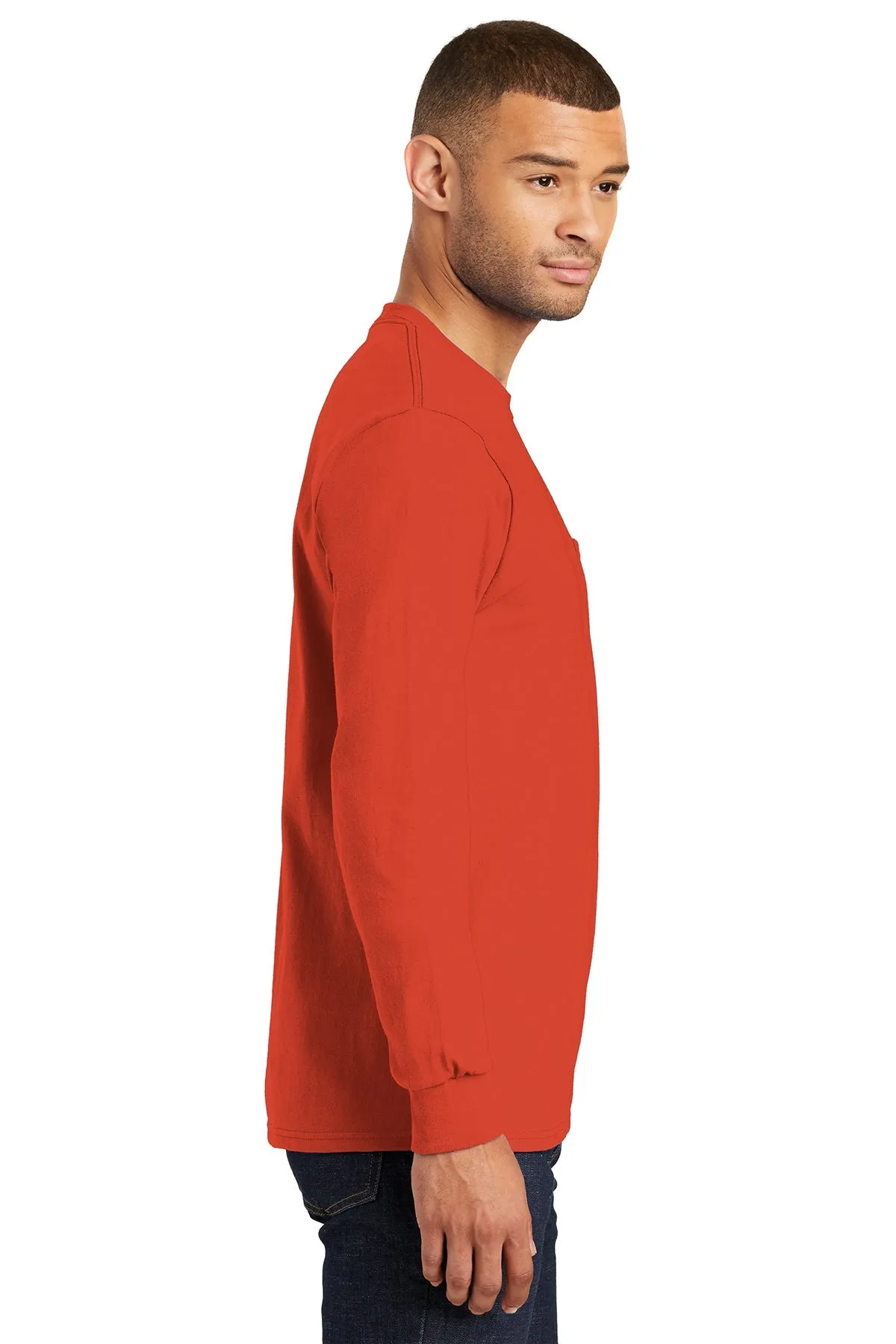 Port & Company Tall Long Sleeve Branded Essential Pocket Tee's, Orange