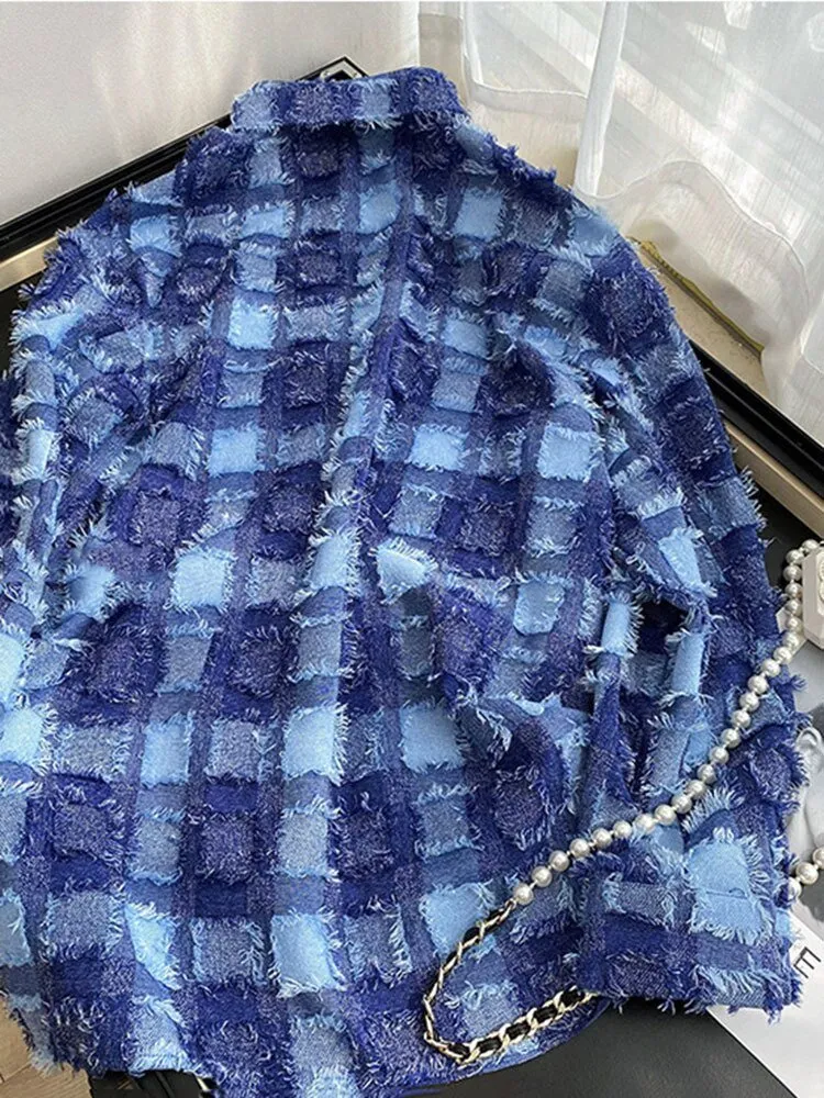 Pre Order:  Plaid Tweed Loose Fit Shirt