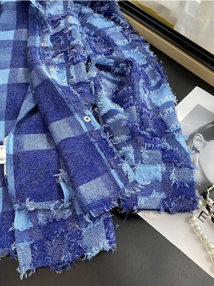 Pre Order:  Plaid Tweed Loose Fit Shirt