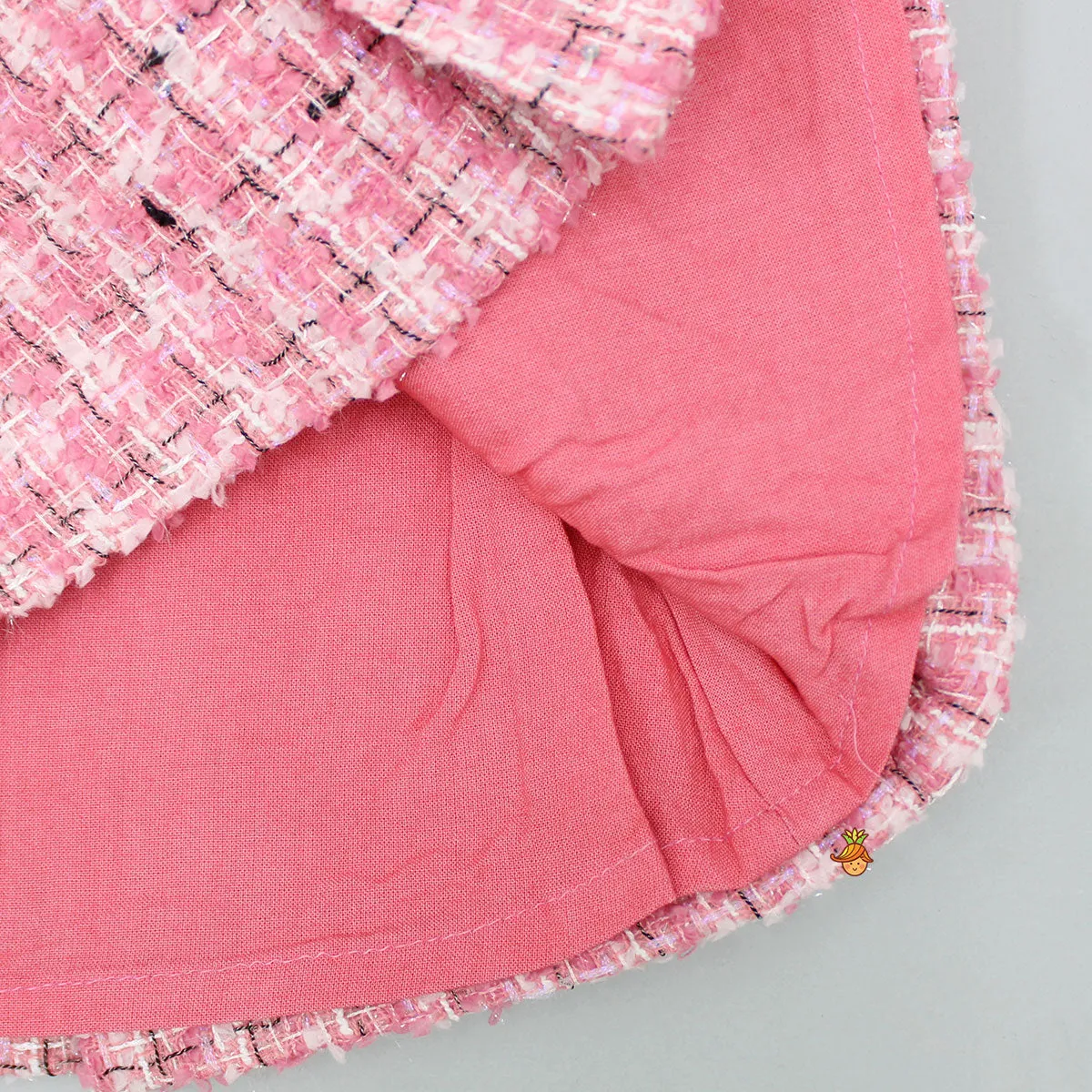 Pre Order: Pretty Pink Tweed Shirt Style Top And Skirt