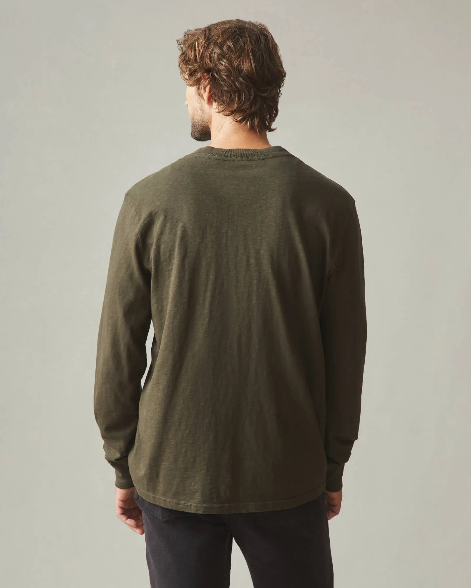 Premium Slub Henley Tee Long Sleeve - Deep Olive