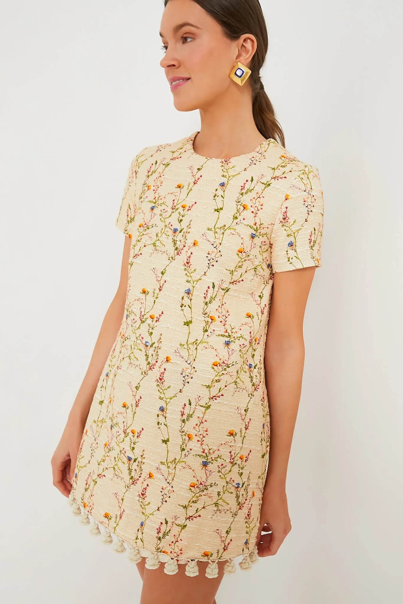 Primavera Tweed Embroidered Mini Swing Dress