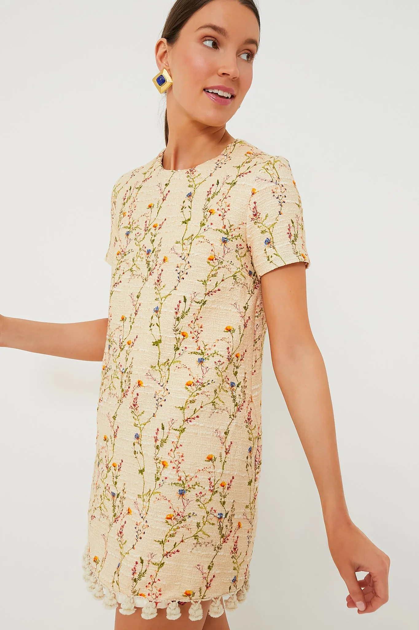 Primavera Tweed Embroidered Mini Swing Dress
