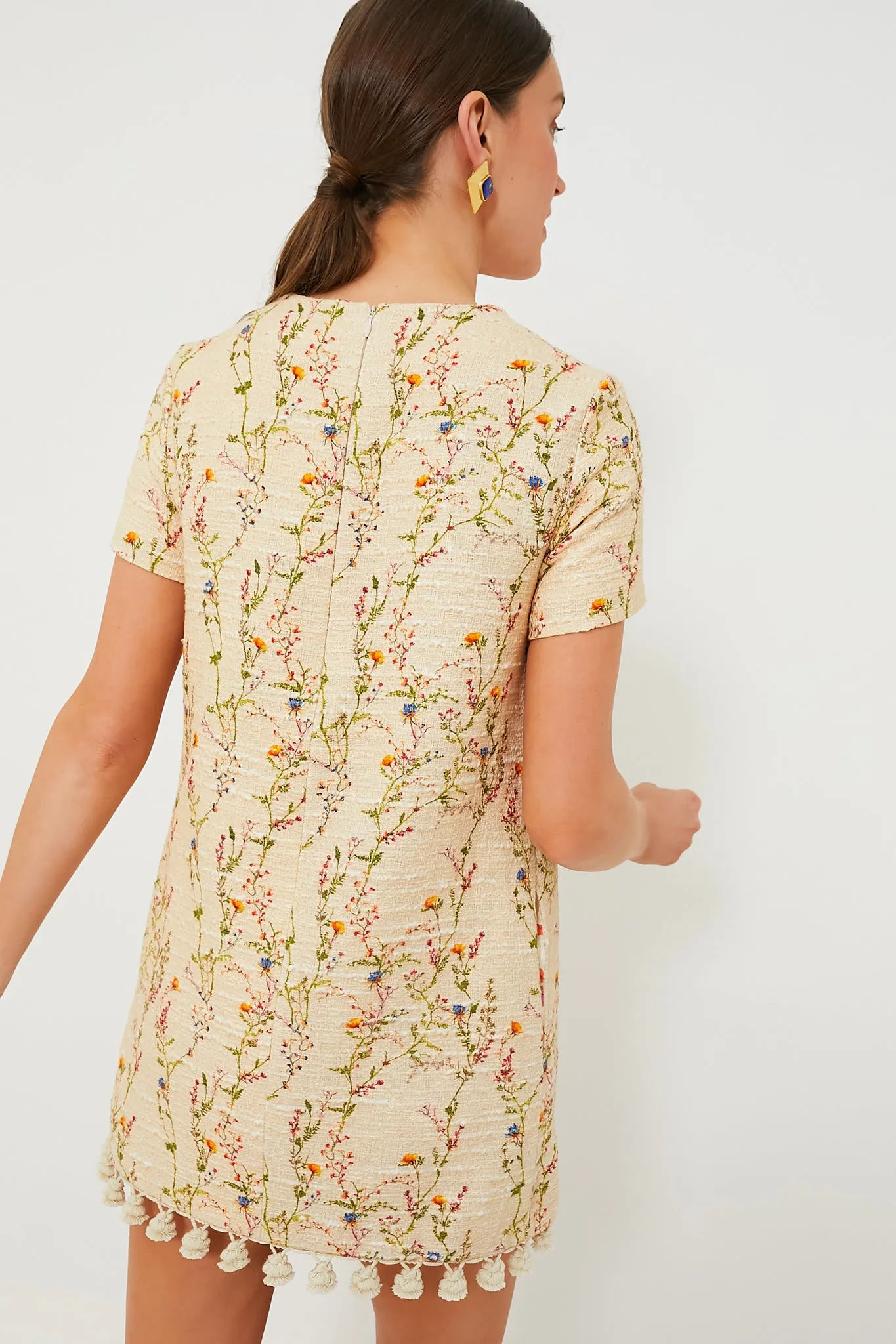 Primavera Tweed Embroidered Mini Swing Dress