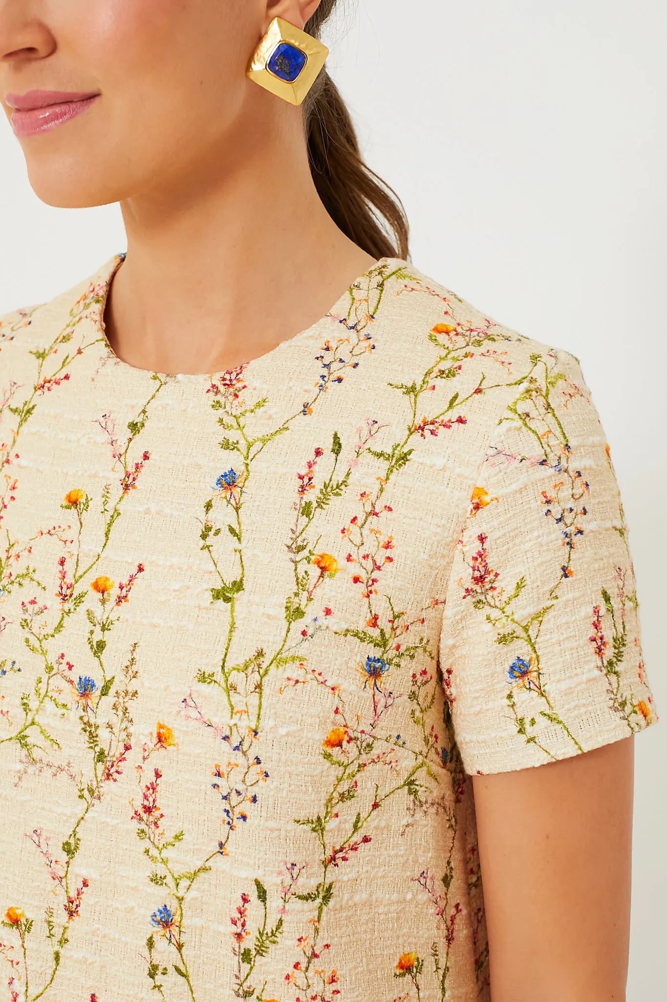 Primavera Tweed Embroidered Mini Swing Dress