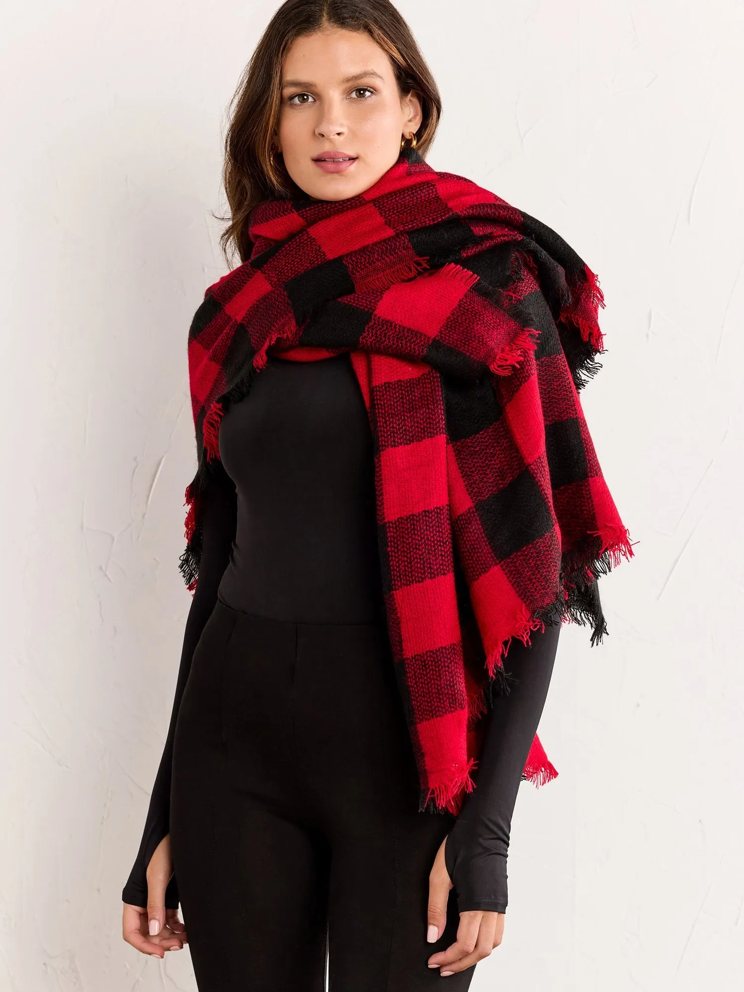 Red & Black Plaid Fringe Scarf - Justin Taylor
