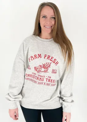 Red Farm Fresh Christmas Trees Sweatshirt - Ash Grey