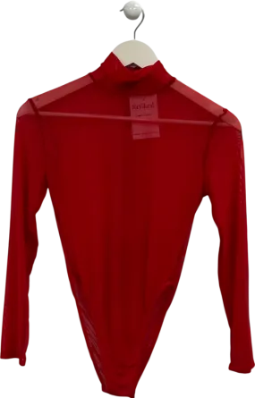 Red Mesh Longsleeve Bodysuit UK S