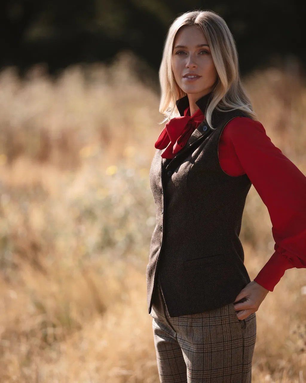 Regency Ladies Tweed Waistcoat - Chocolate Brown Herringbone