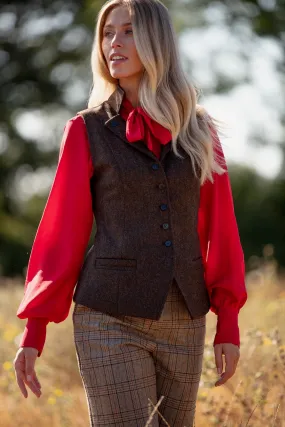 Regency Ladies Tweed Waistcoat - Chocolate Brown Herringbone