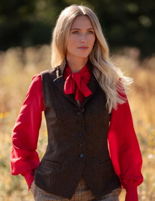 Regency Ladies Tweed Waistcoat - Chocolate Brown Herringbone