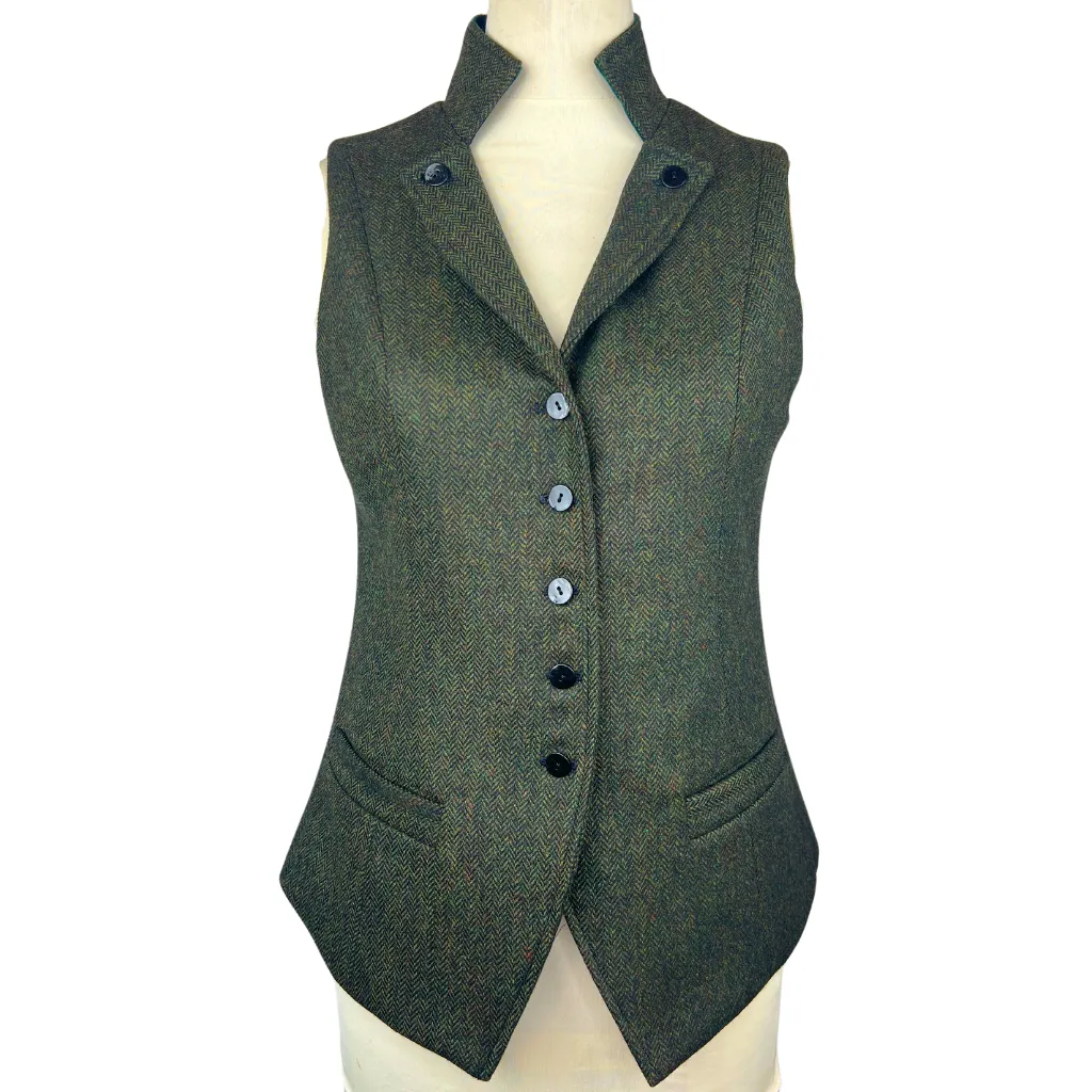 Regency Ladies Tweed Waistcoat - Forest Herringbone