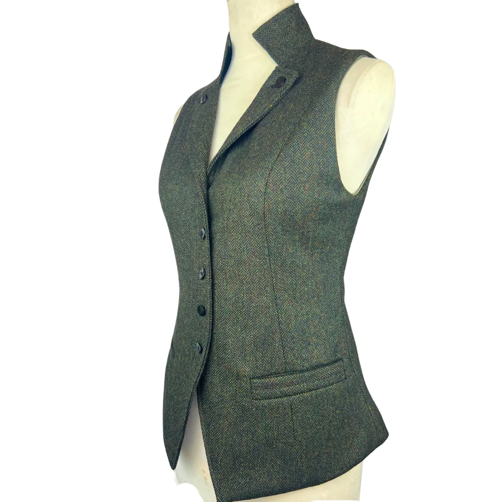 Regency Ladies Tweed Waistcoat - Forest Herringbone