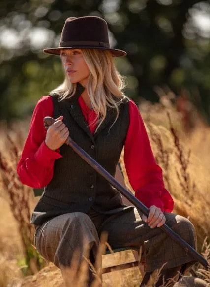 Regency Ladies Tweed Waistcoat - Forest Herringbone